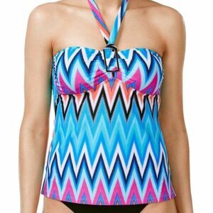 ISLAND ESCAPE - Chevron Halter Bandini Tankini Swim Top